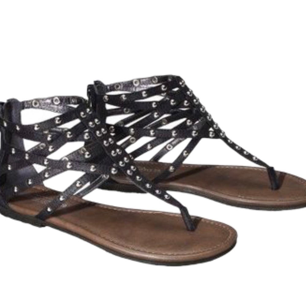 CHEROKEE Gladiator Espadrille Toe Post Stud Sandals/Shoes Black Girls Size 1